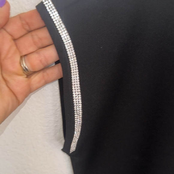 89th and Madison size medium black blouse with rhinestone bling around arms. - Picture 4 of 10